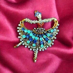 Ornate Ballerina Dancer Rhinestone Brooch